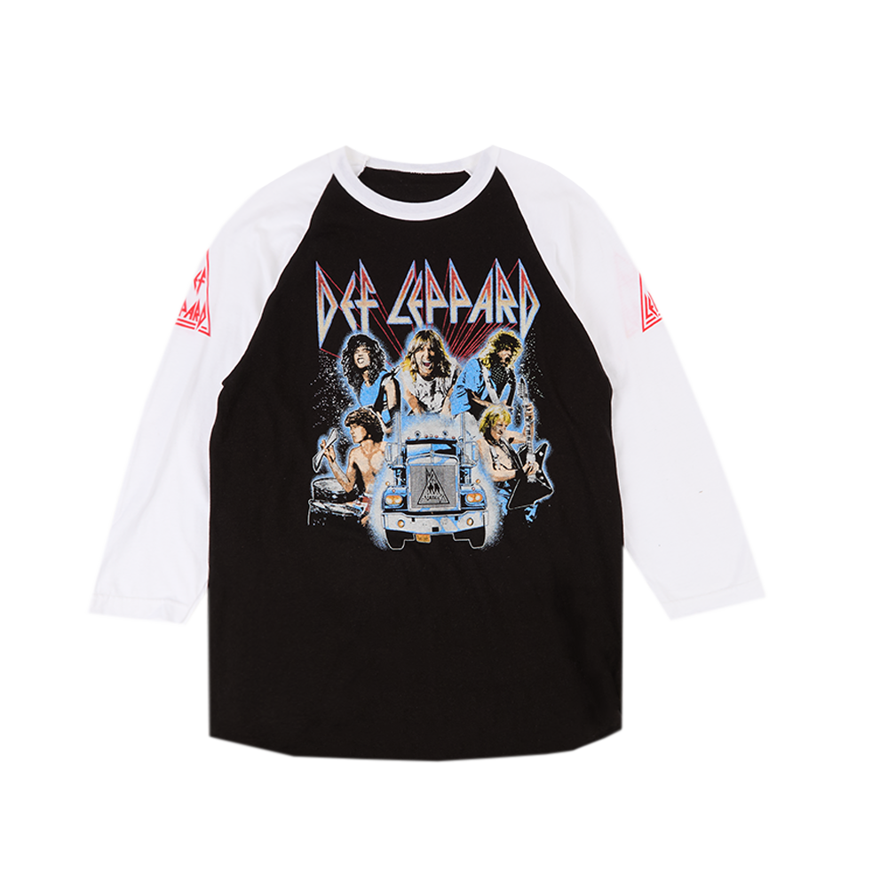 DEF LEPPARD Remake 3/4 Sleeve Raglan Band T-Shirt, Men's XL unclear Charcoal Vintage Second Hand