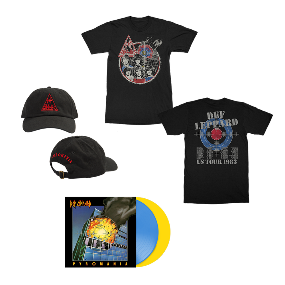 Pyromania Limited Edition 2LP + US Tour 1983 T-Shirt + Stagefright Hat Bundle