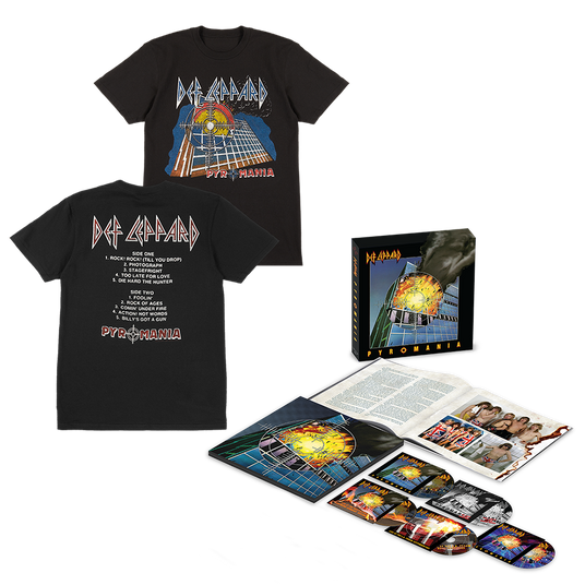 Pyromania Super Deluxe Edition 4CD/Blu-Ray + Tracklist T-Shirt Bundle